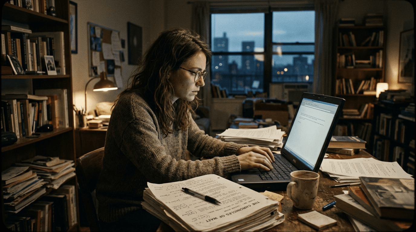 Cinematic workflow still, first angle, 35mm film grain