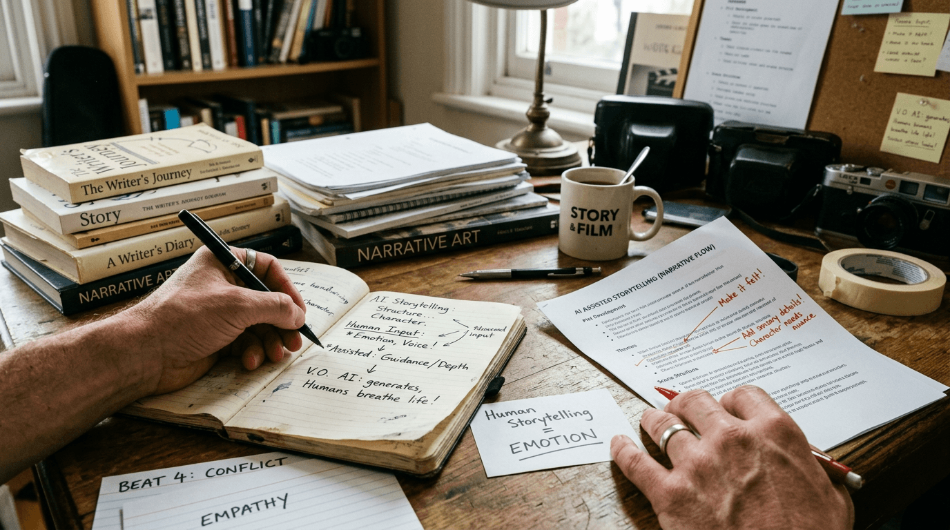 Cinematic workflow still, second angle, 35mm film grain