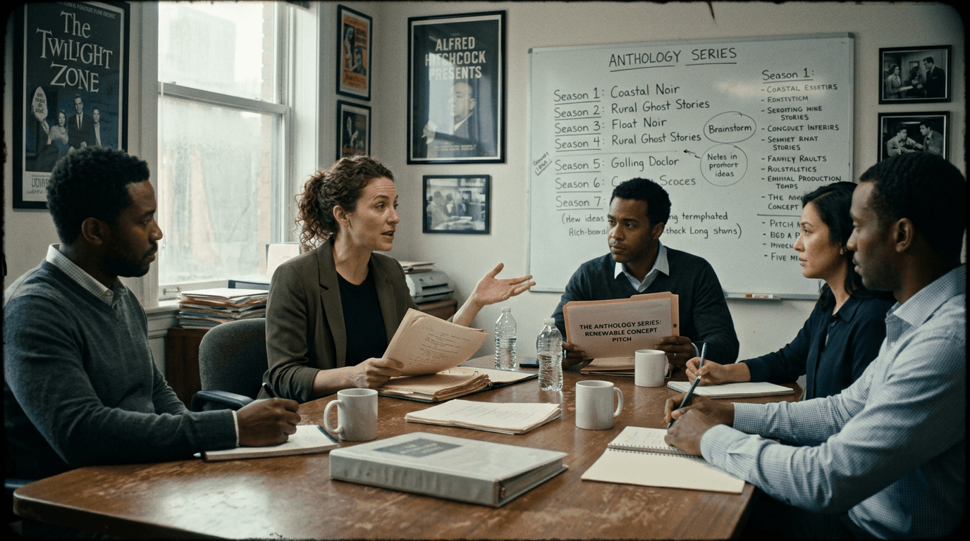 Cinematic workflow still, first angle, 35mm film grain