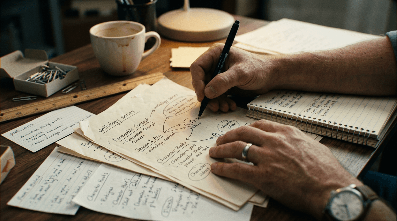 Cinematic workflow still, second angle, 35mm film grain