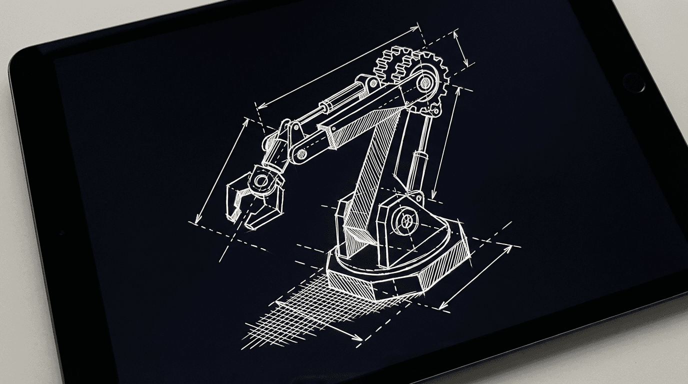 One figure; light and shadow; dark mode technical sketch