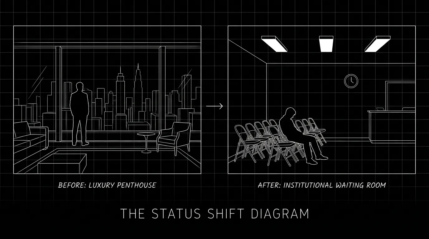 Dark mode technical sketch: script showing visual contrast between character states; thin white lines on black