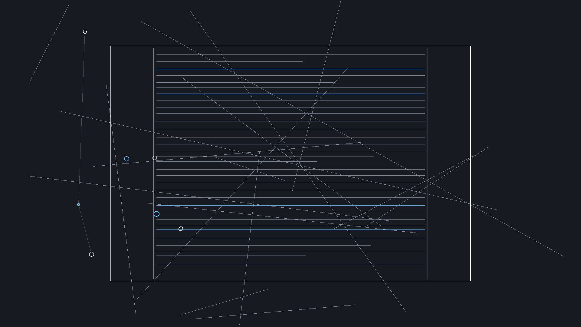 Dark mode technical sketch: beginner screenwriter desk with three-act map, beat cards, and screenplay pages