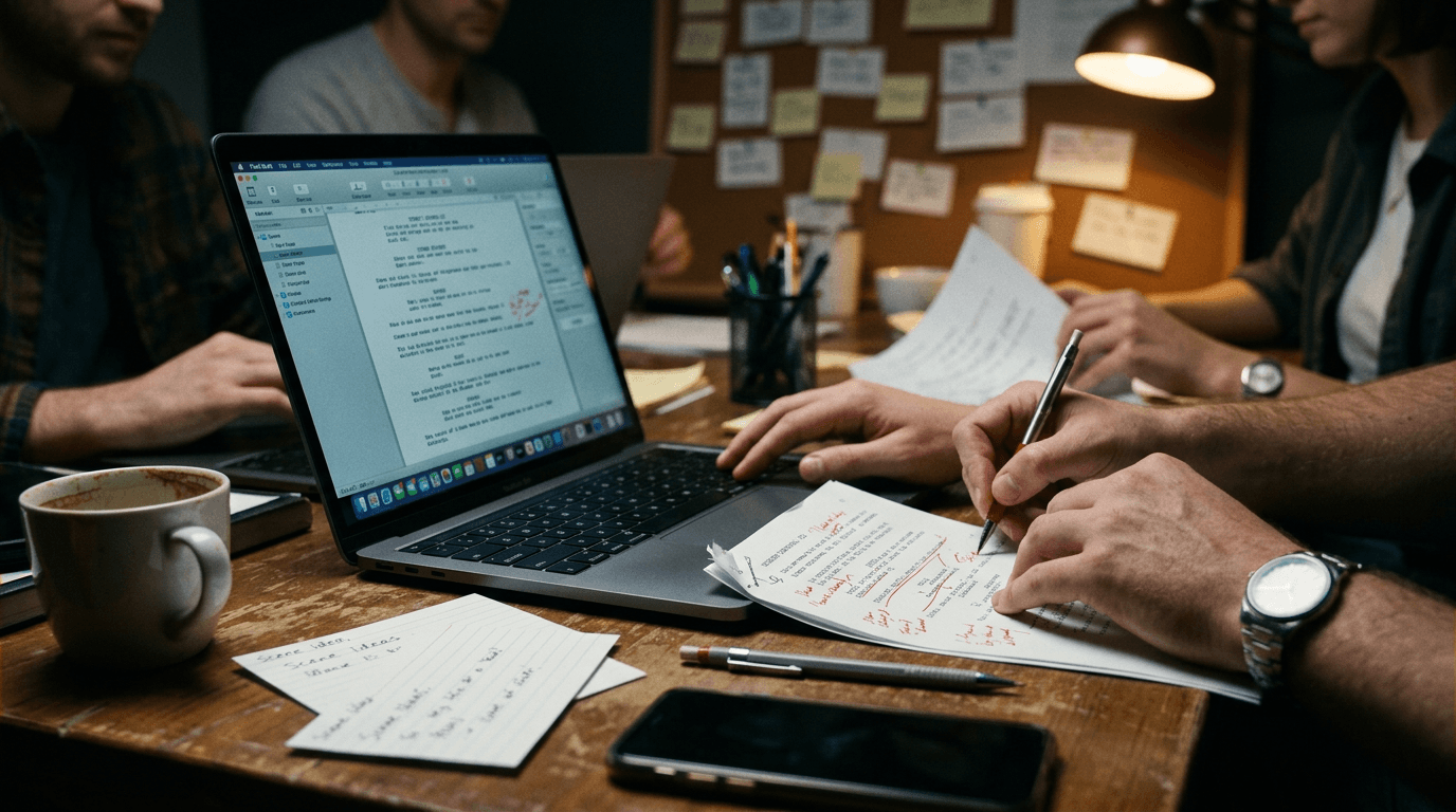 Cinematic workflow still, second angle, 35mm film grain