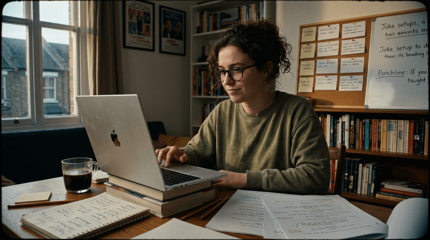 Cinematic workflow still, first angle, 35mm film grain