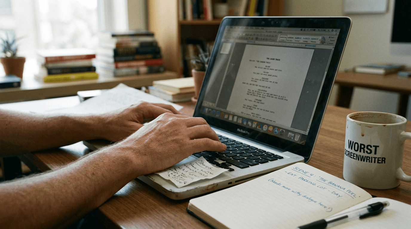 Cinematic workflow still, second angle, 35mm film grain