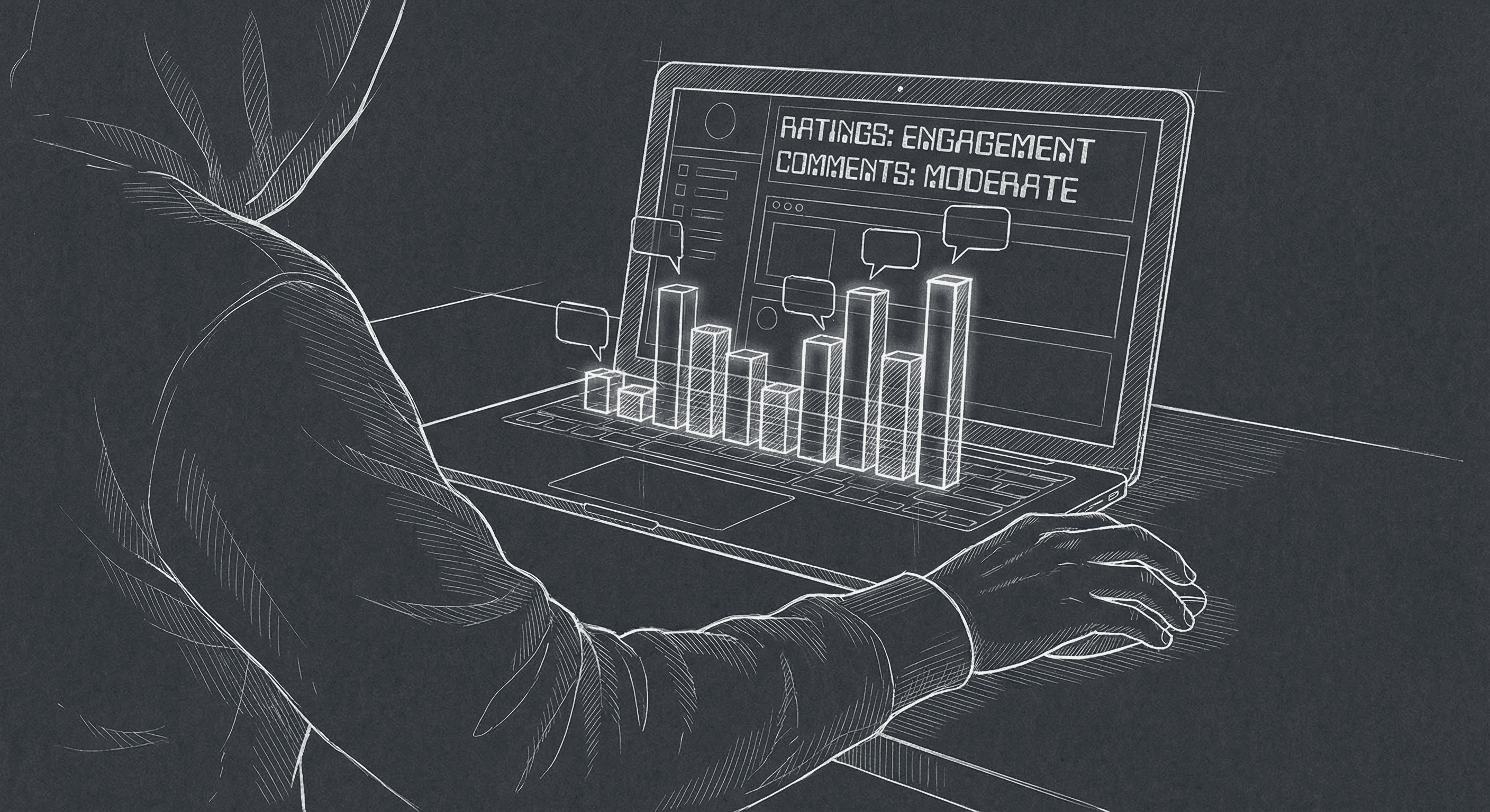 Writer at laptop with evaluation