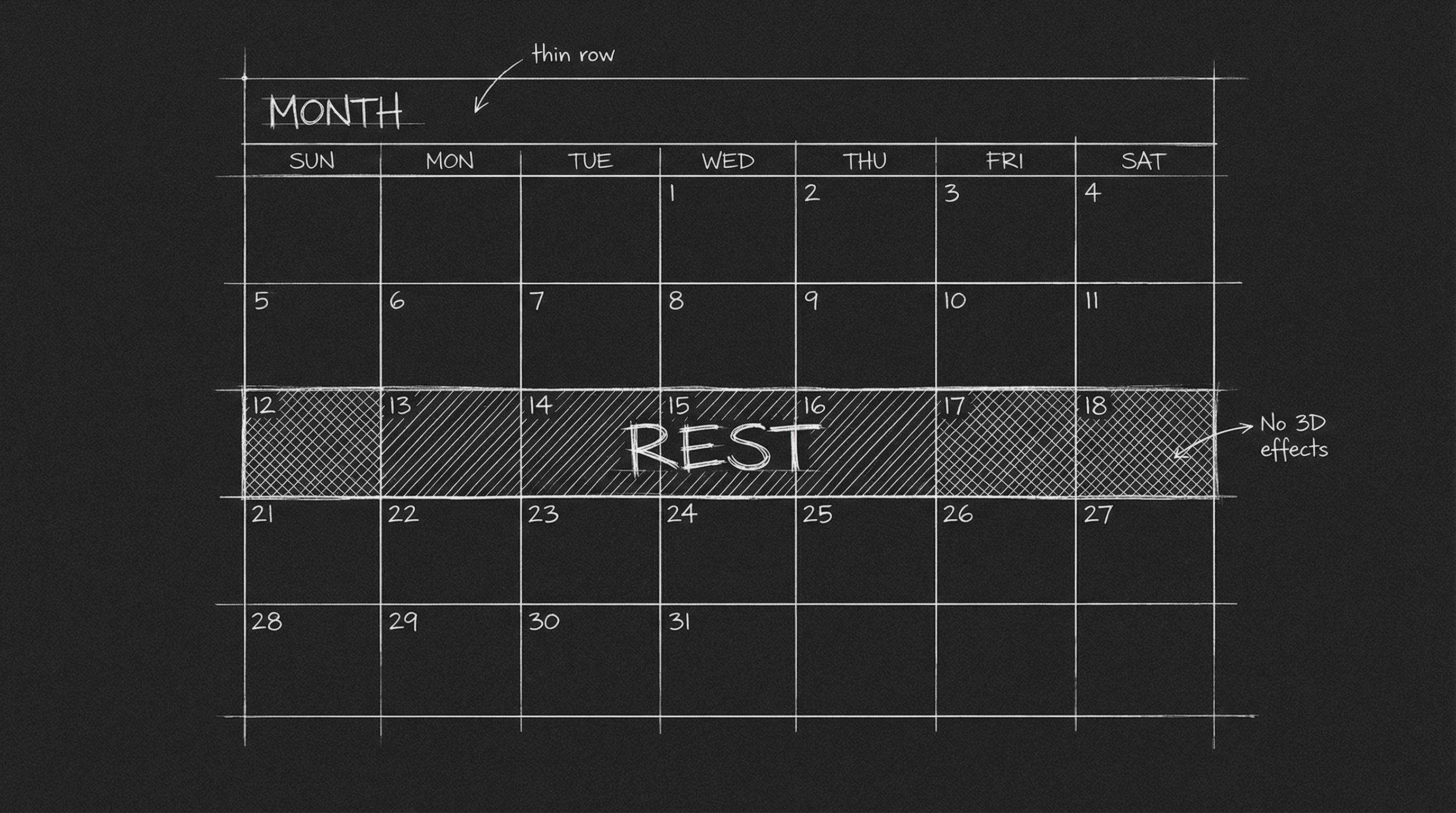 Calendar with one week blocked "Rest"