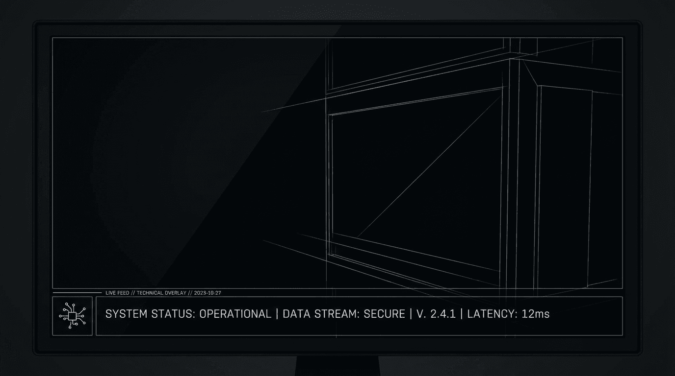 Script line: SUPER with location and date; dark mode technical sketch