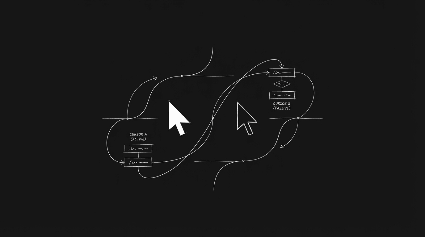 Two cursors in one script; dark mode technical sketch