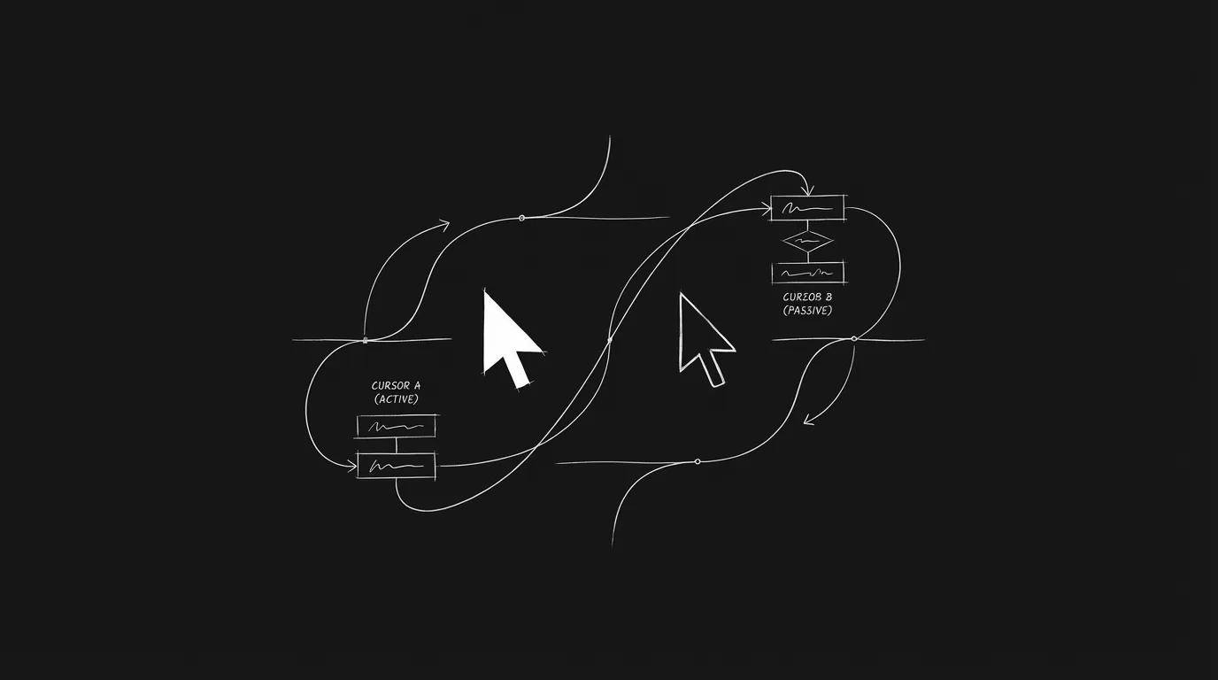 Two cursors in one script; dark mode technical sketch