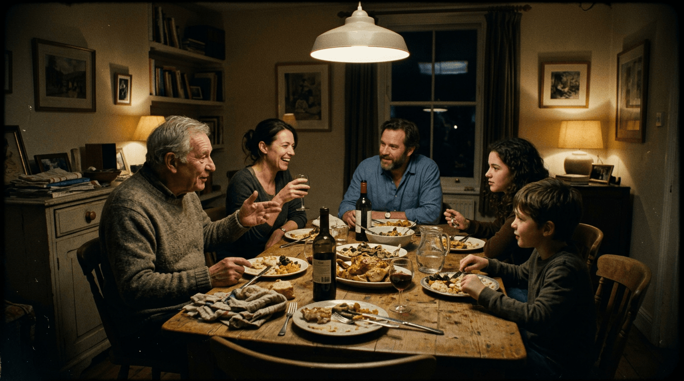 Cinematic workflow still, first angle, 35mm film grain