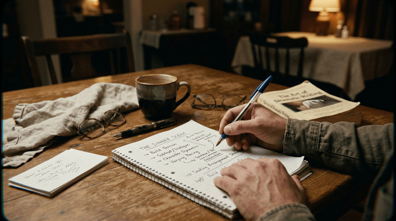 Cinematic workflow still, second angle, 35mm film grain