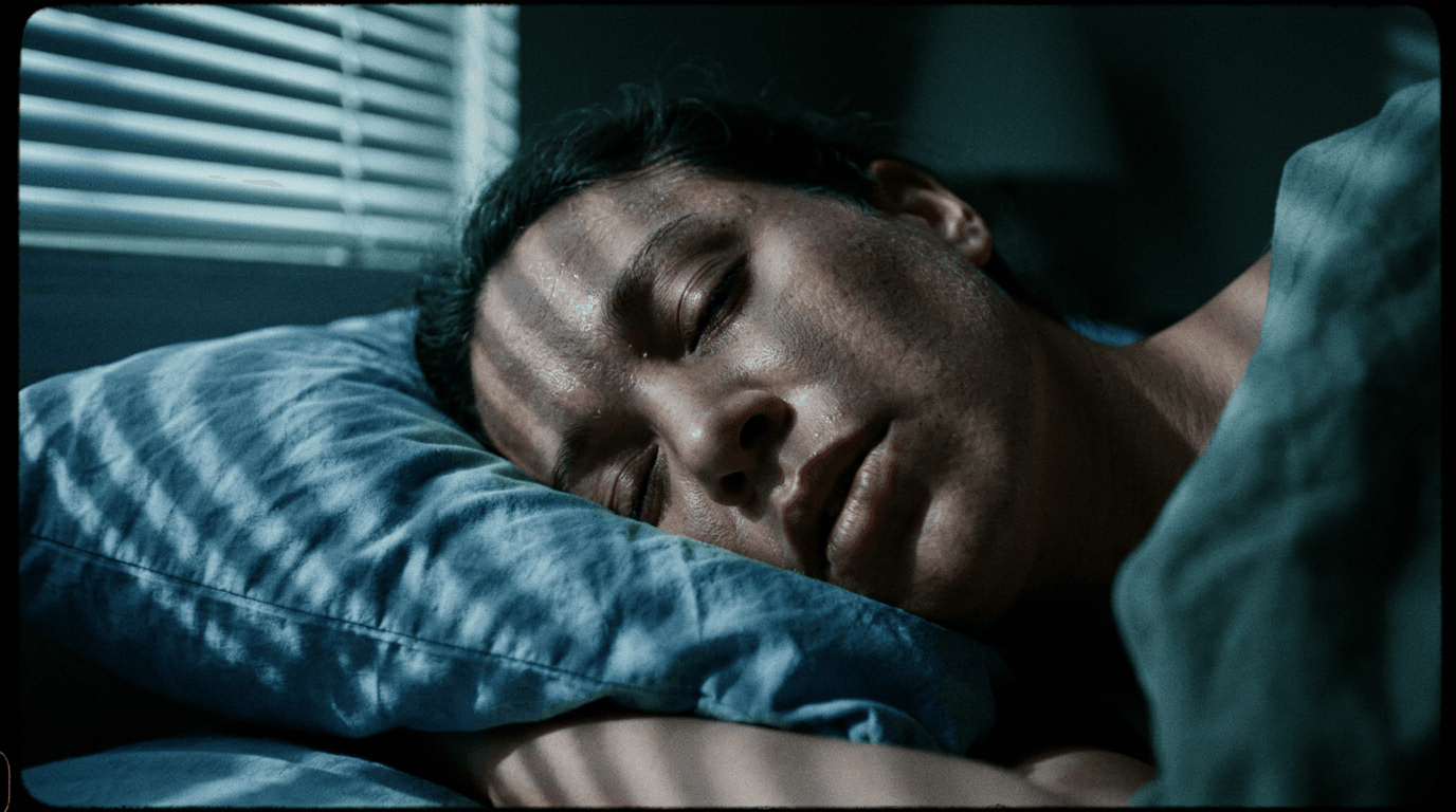 Sleeper in moonlight; cinematic film still