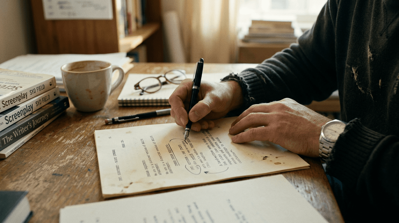 Cinematic workflow still, second angle, 35mm film grain