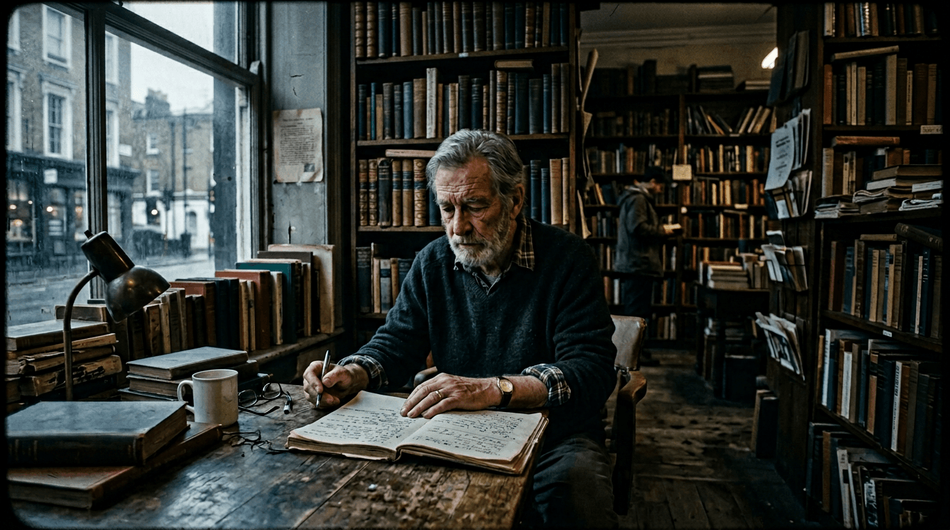 Cinematic workflow still, first angle, 35mm film grain