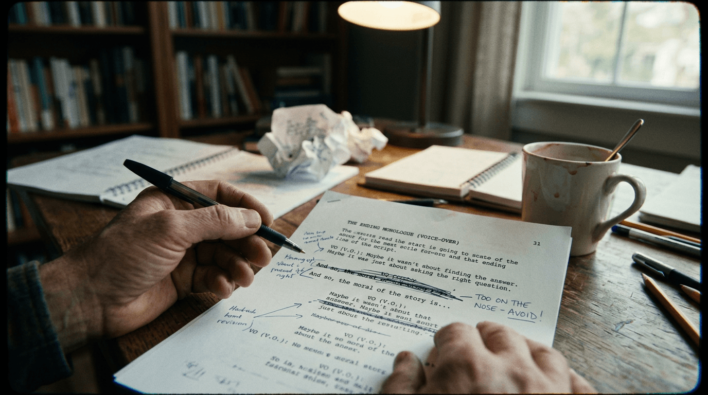 Cinematic workflow still, second angle, 35mm film grain