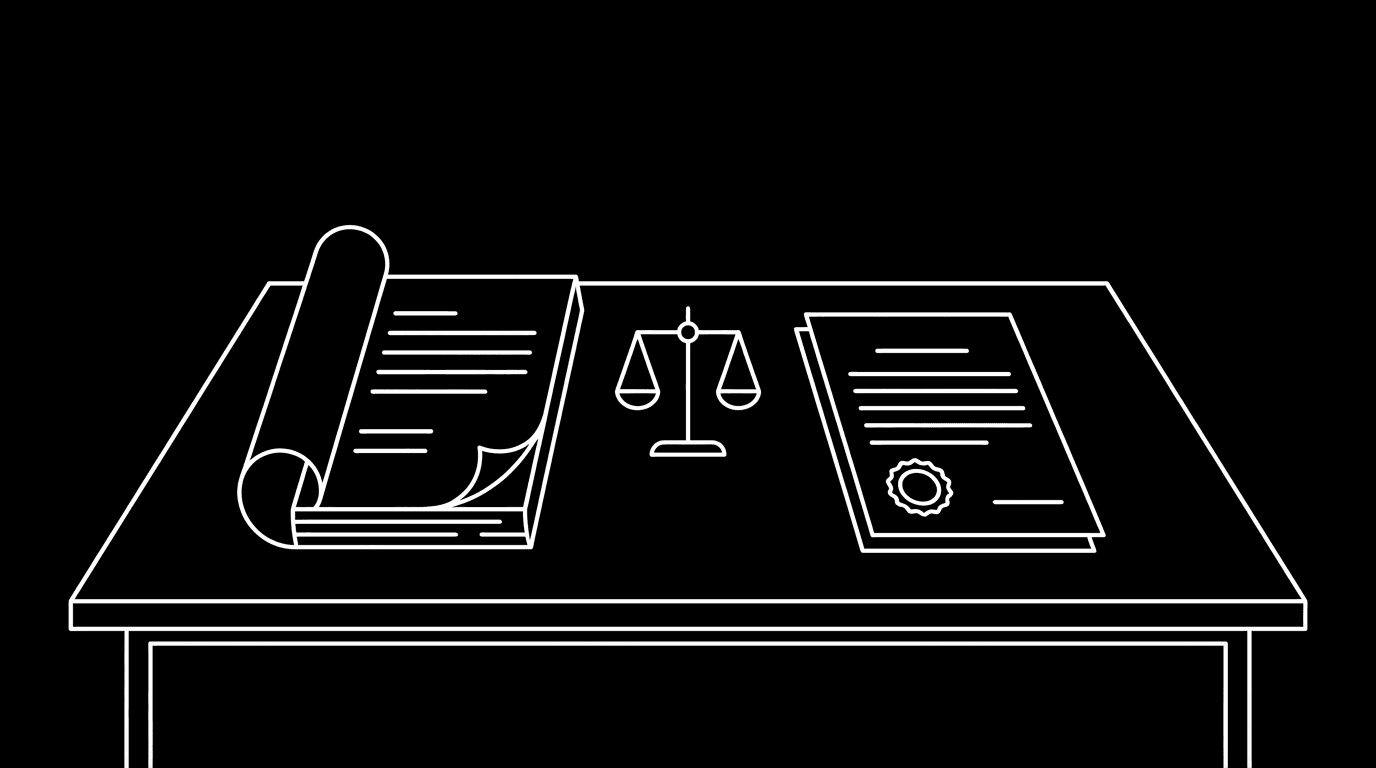 Script, contract, lawyer; dark mode technical sketch
