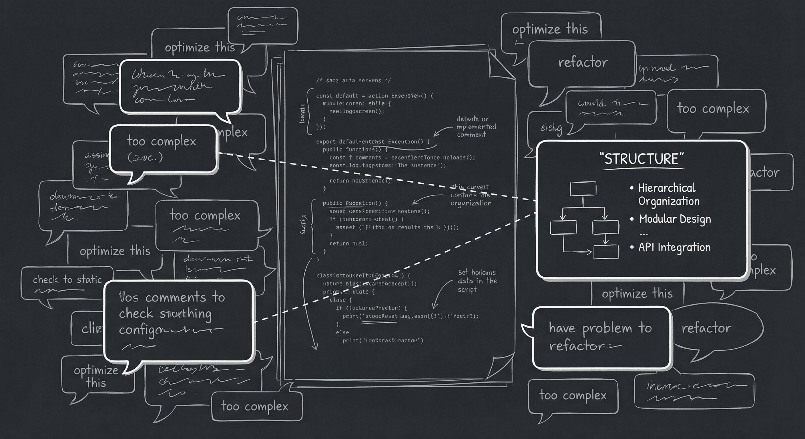 Script page with comment bubbles and Structure note