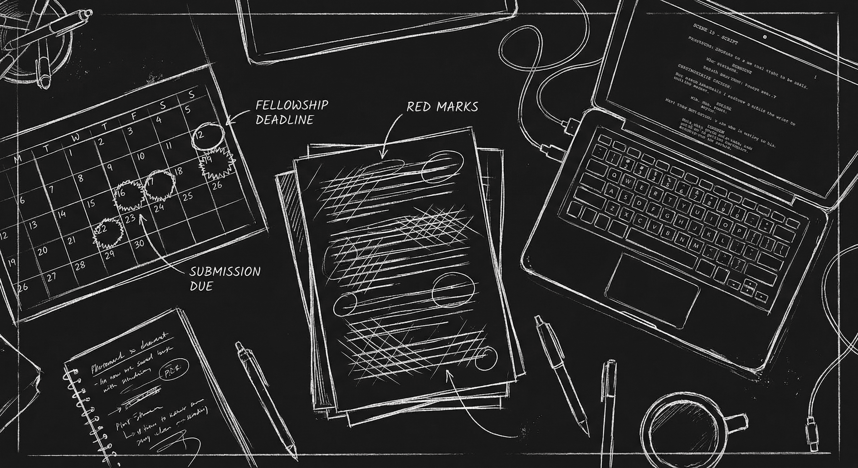 Writer’s desk with fellowship deadlines