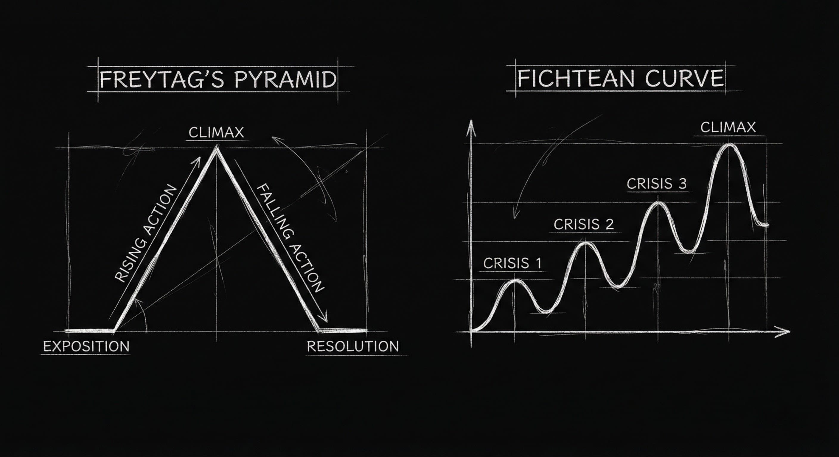 Fichtean curve and Freytag's pyramid compared