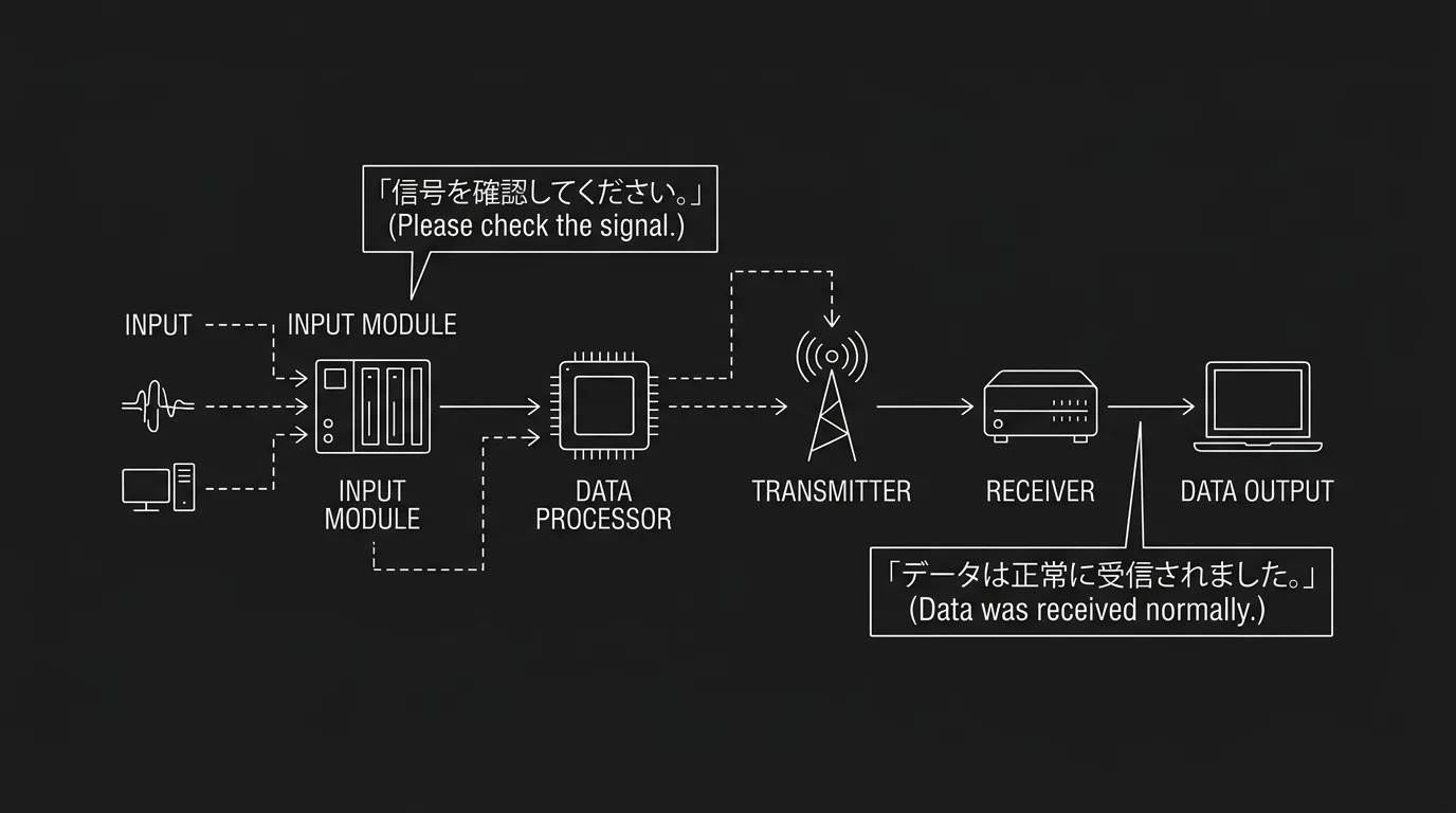 Foreign dialogue and translation; dark mode technical sketch