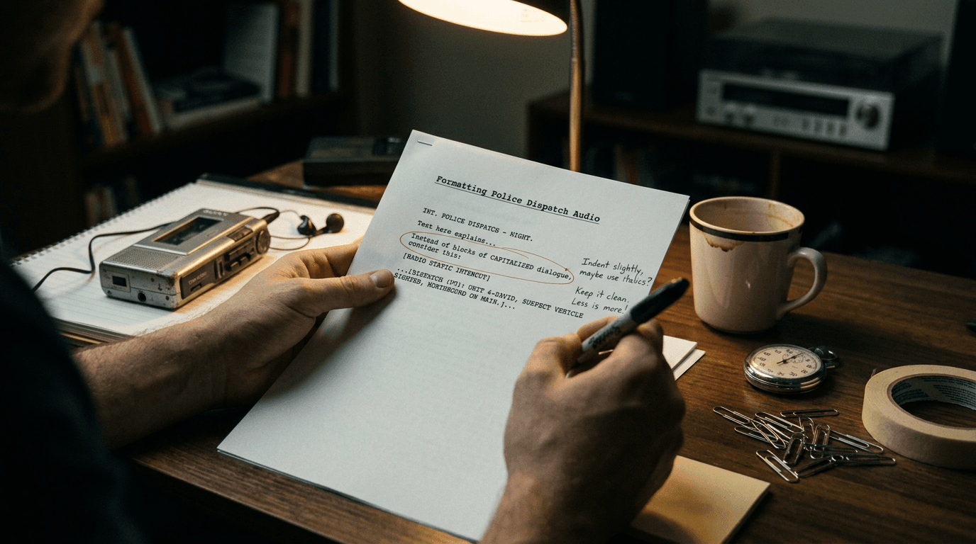 Cinematic workflow still, second angle, 35mm film grain