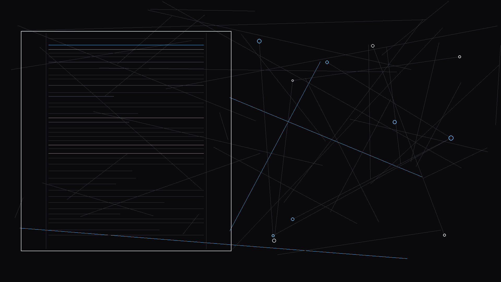 A script page showing ASL exchange between Deaf characters with subtitle notes; dark mode technical sketch, thin white lines on black background