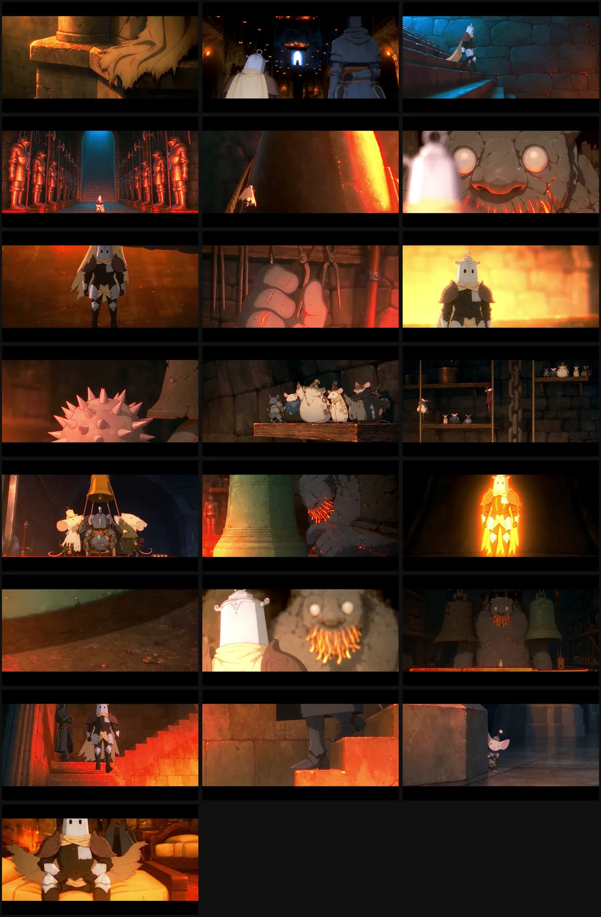 A contact sheet of episode 2, one frame every ten seconds through the bell foundry sequence