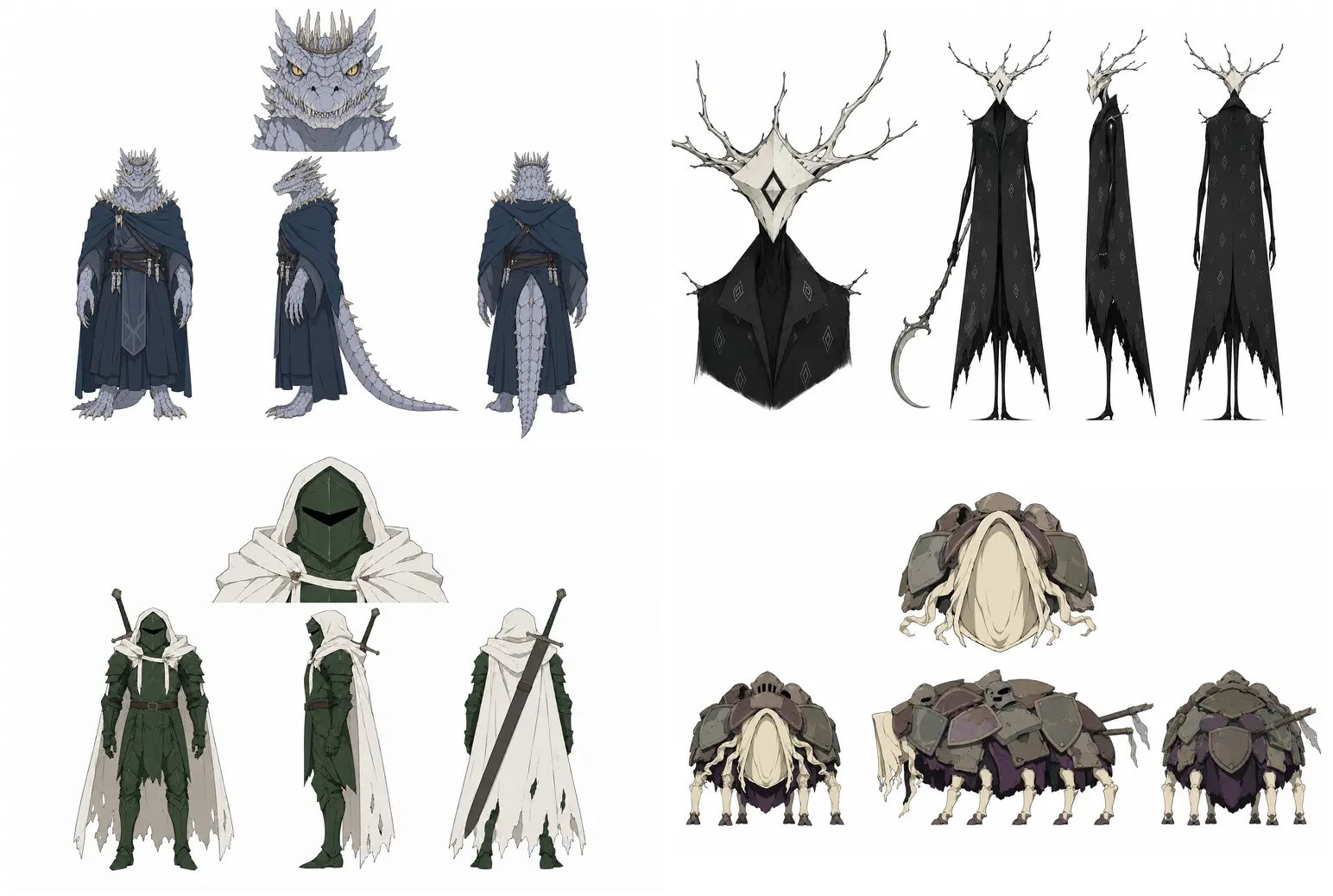 Model sheets for the Vault King, the Unhooker, the Dark Knight and the Barded