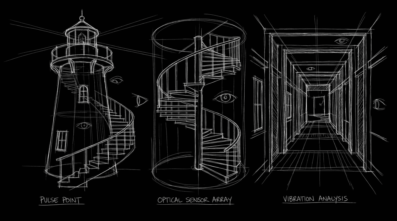 Isolated location as character; dark mode technical sketch