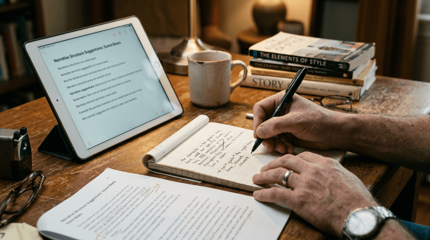 Cinematic workflow still, second angle, 35mm film grain