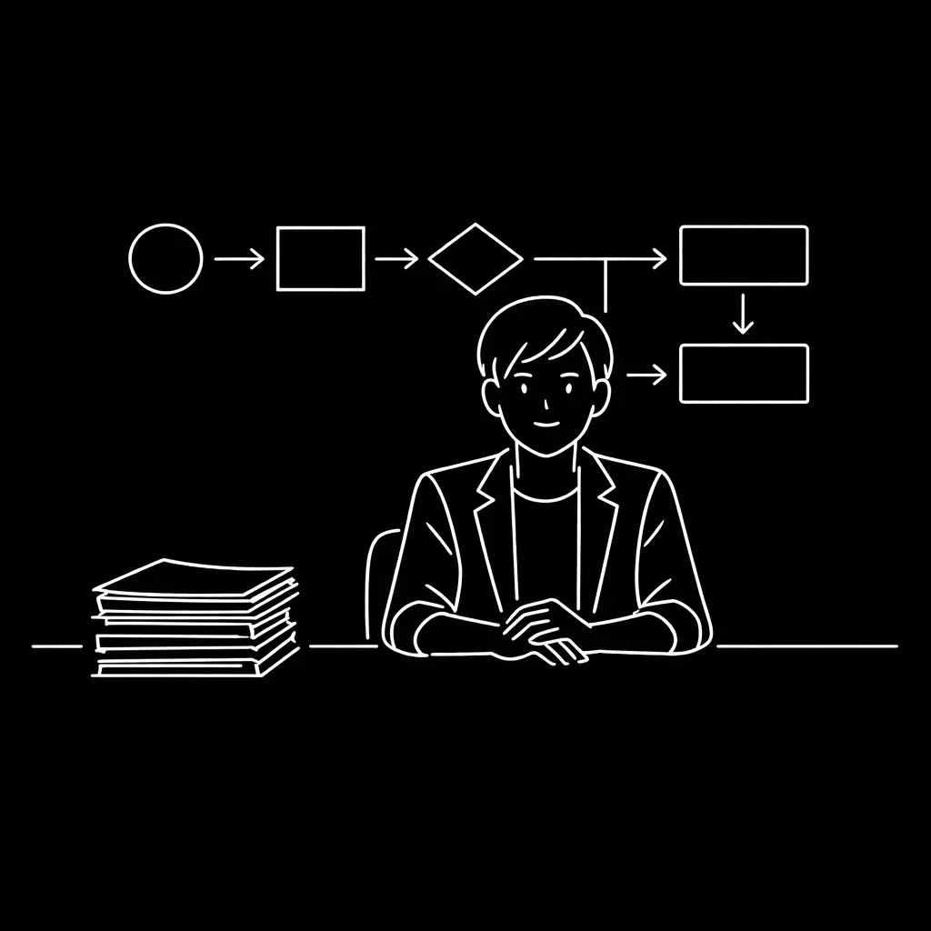 Target: young managers, clear pitch; dark mode technical sketch