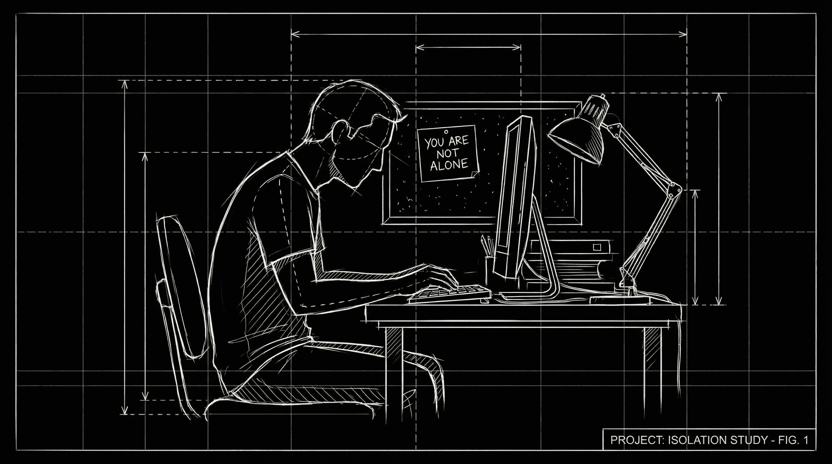 Single figure with a small "you are not alone" note