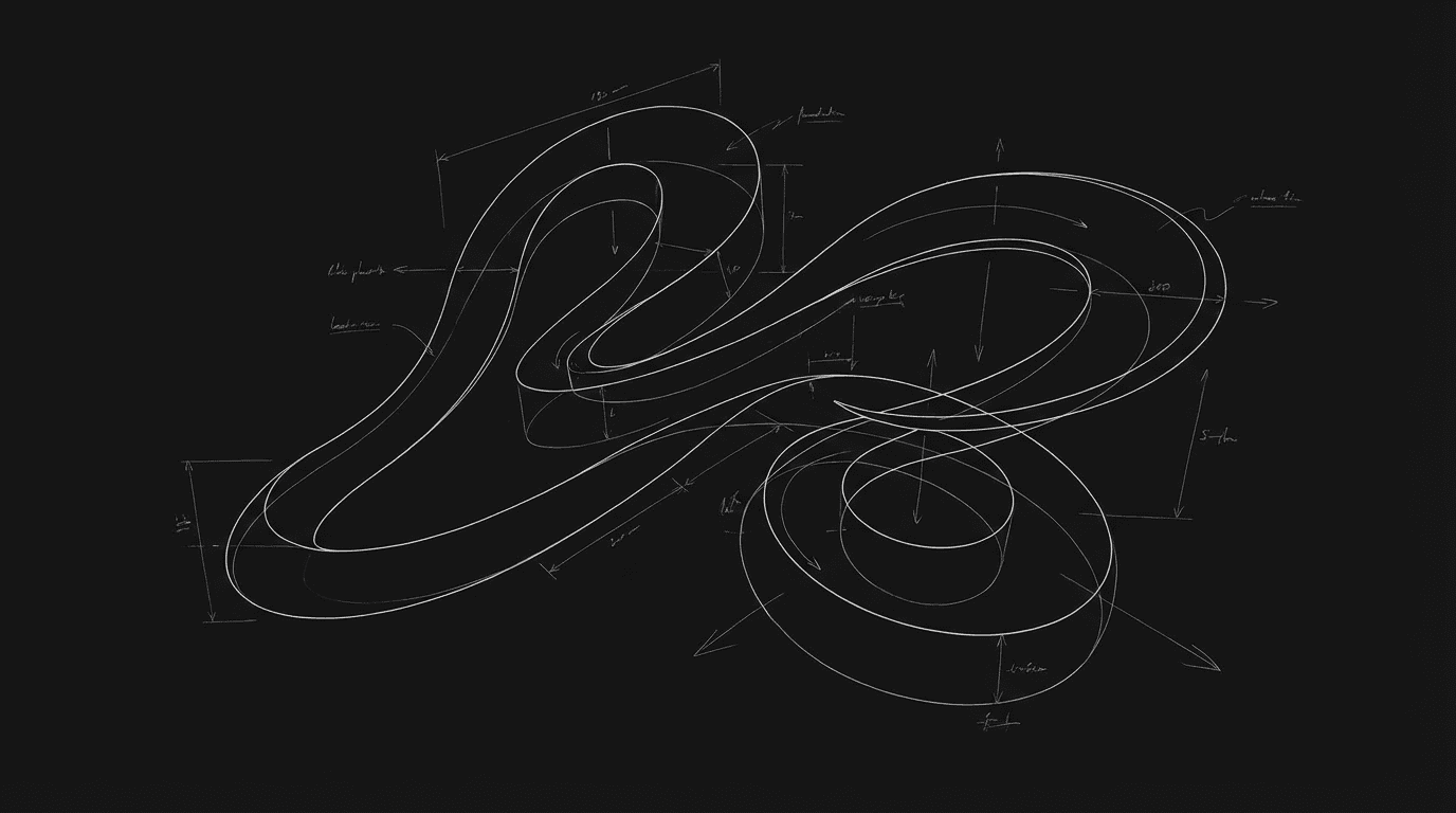 Single path through space; no cuts; dark mode technical sketch