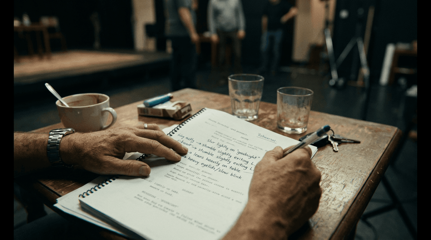 Cinematic workflow still, second angle, 35mm film grain