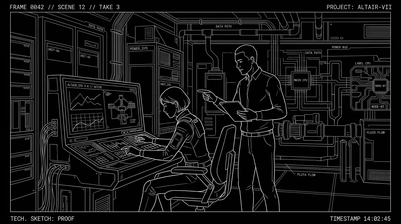 Short film as proof; dark mode technical sketch