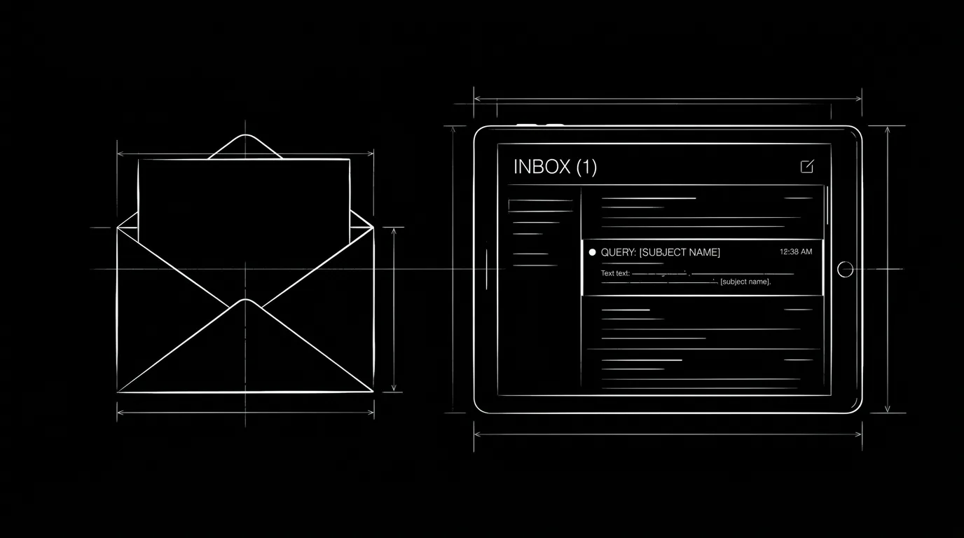 Query in the inbox; dark mode technical sketch