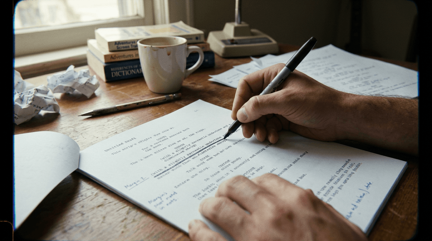 Cinematic workflow still, second angle, 35mm film grain