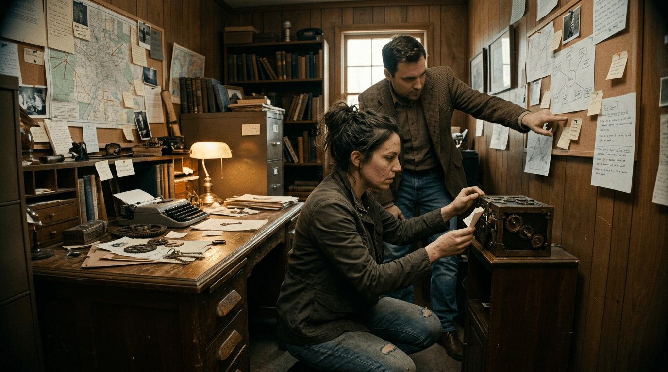 Cinematic workflow still, first angle, 35mm film grain