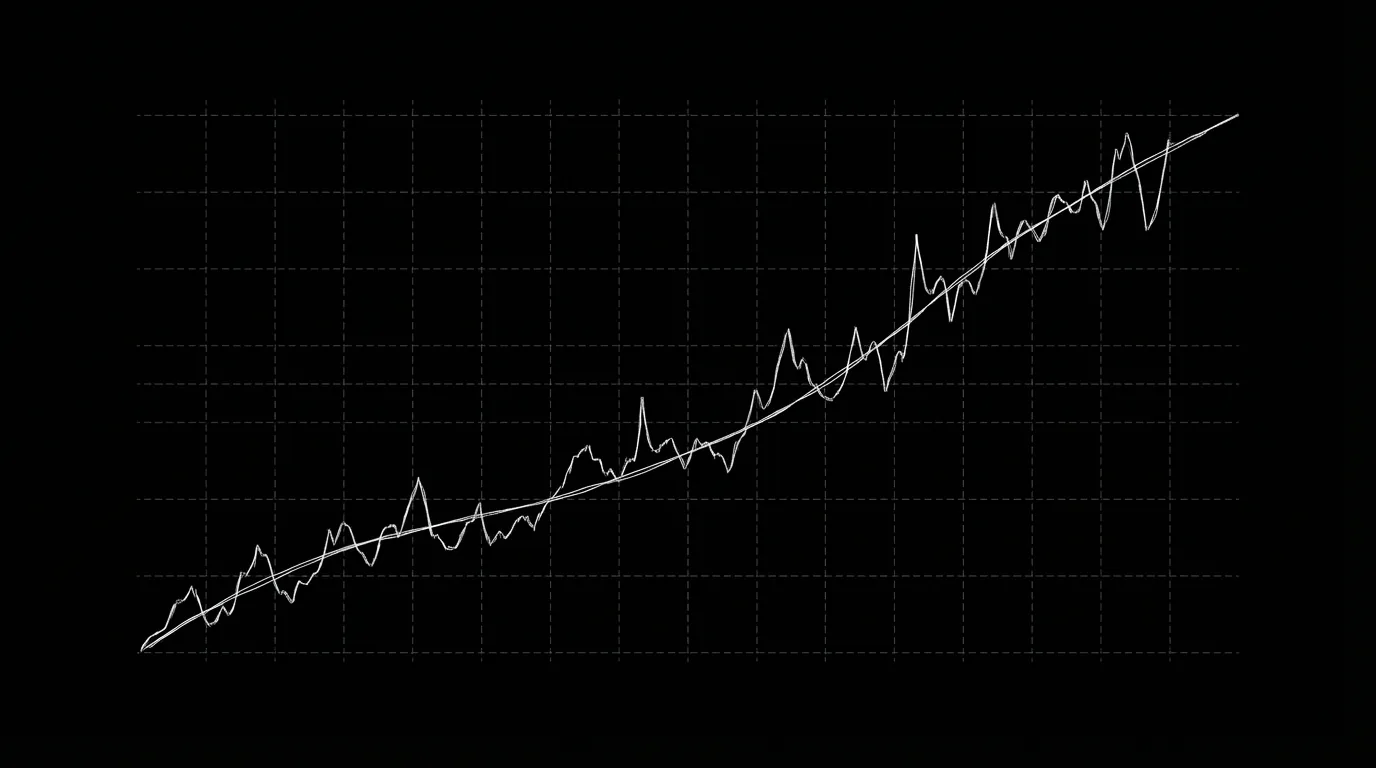 Slow burn tension curve: long rise with small spikes; dark mode technical sketch