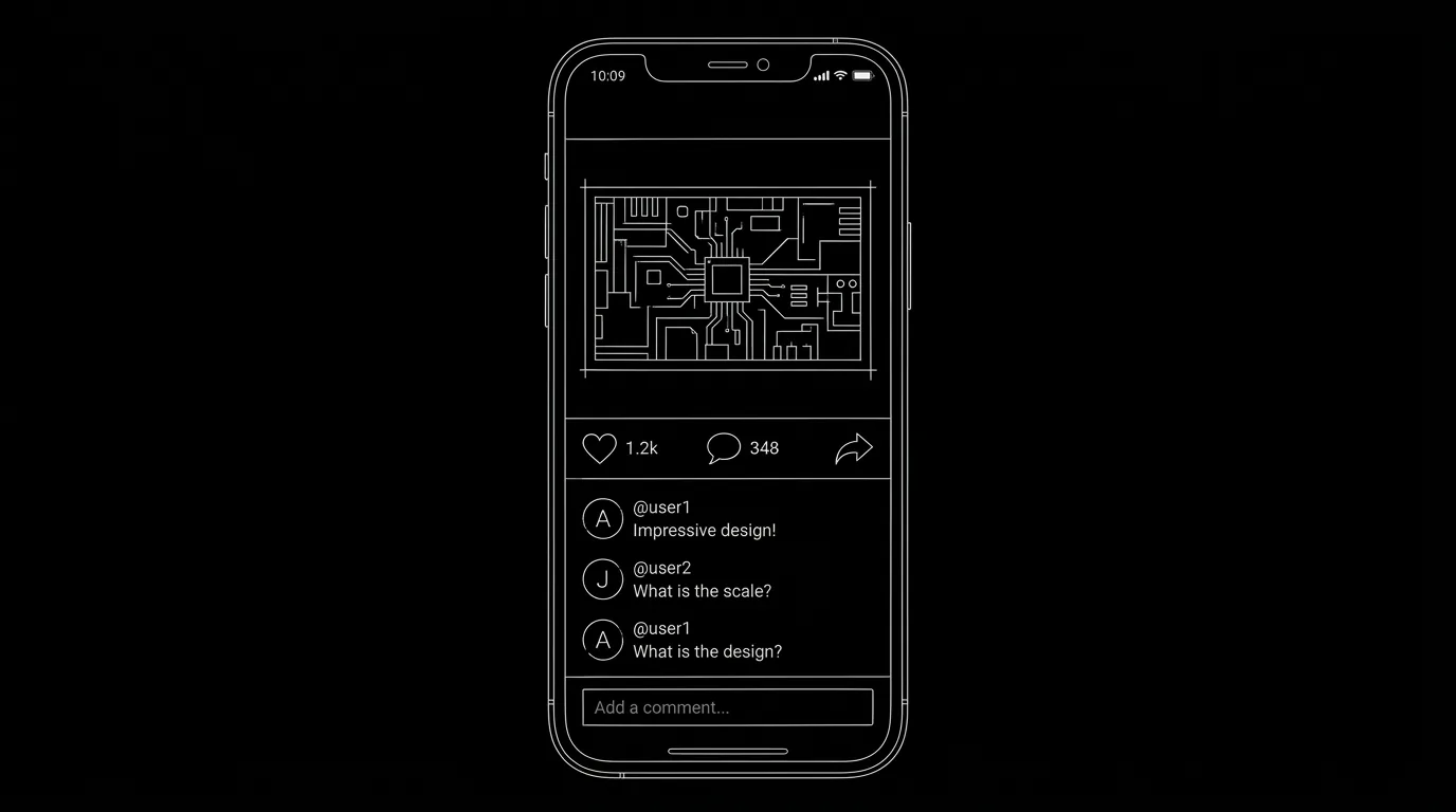 Vertical frame; phone screen; dark mode technical sketch