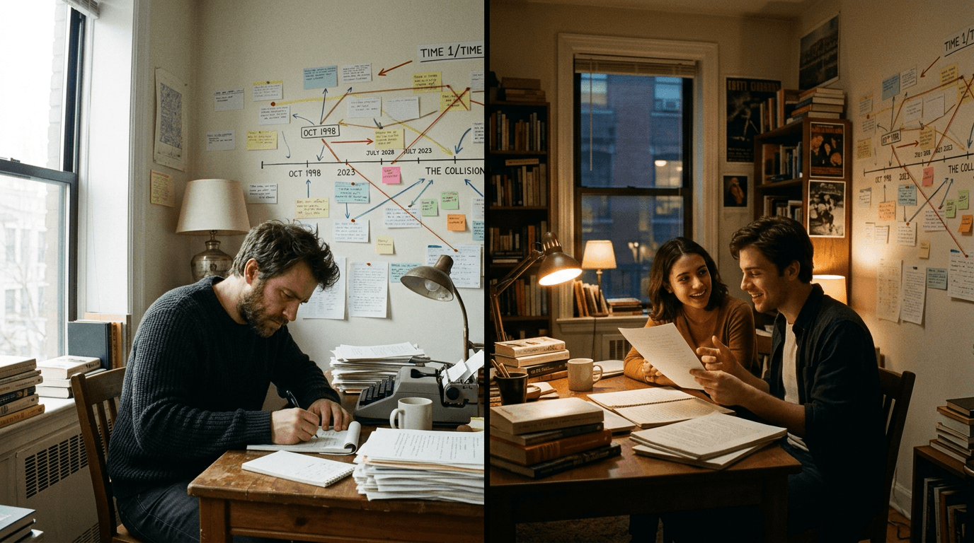 Cinematic workflow still, first angle, 35mm film grain