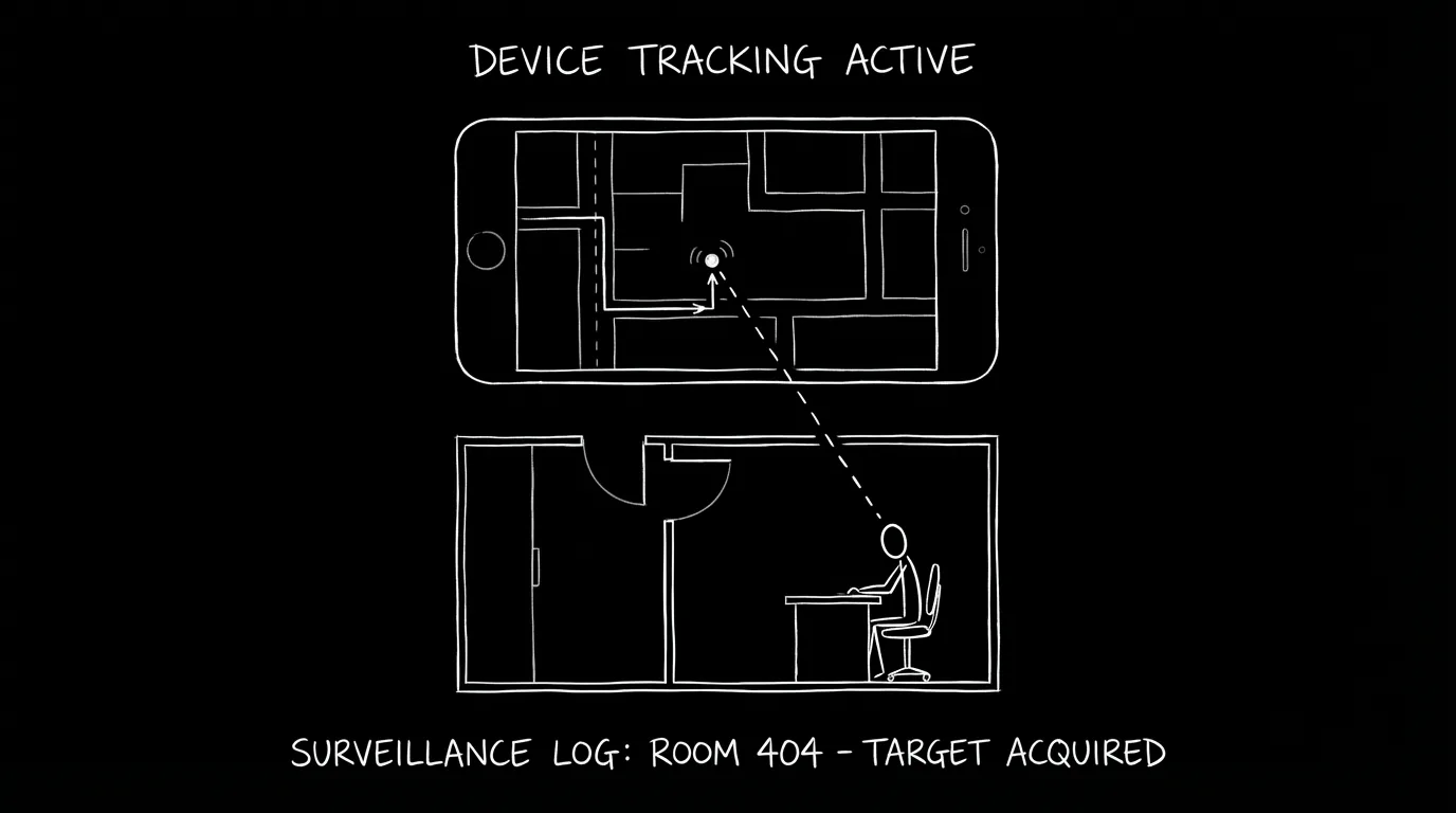 Phone, map, dot, figure; dark mode technical sketch