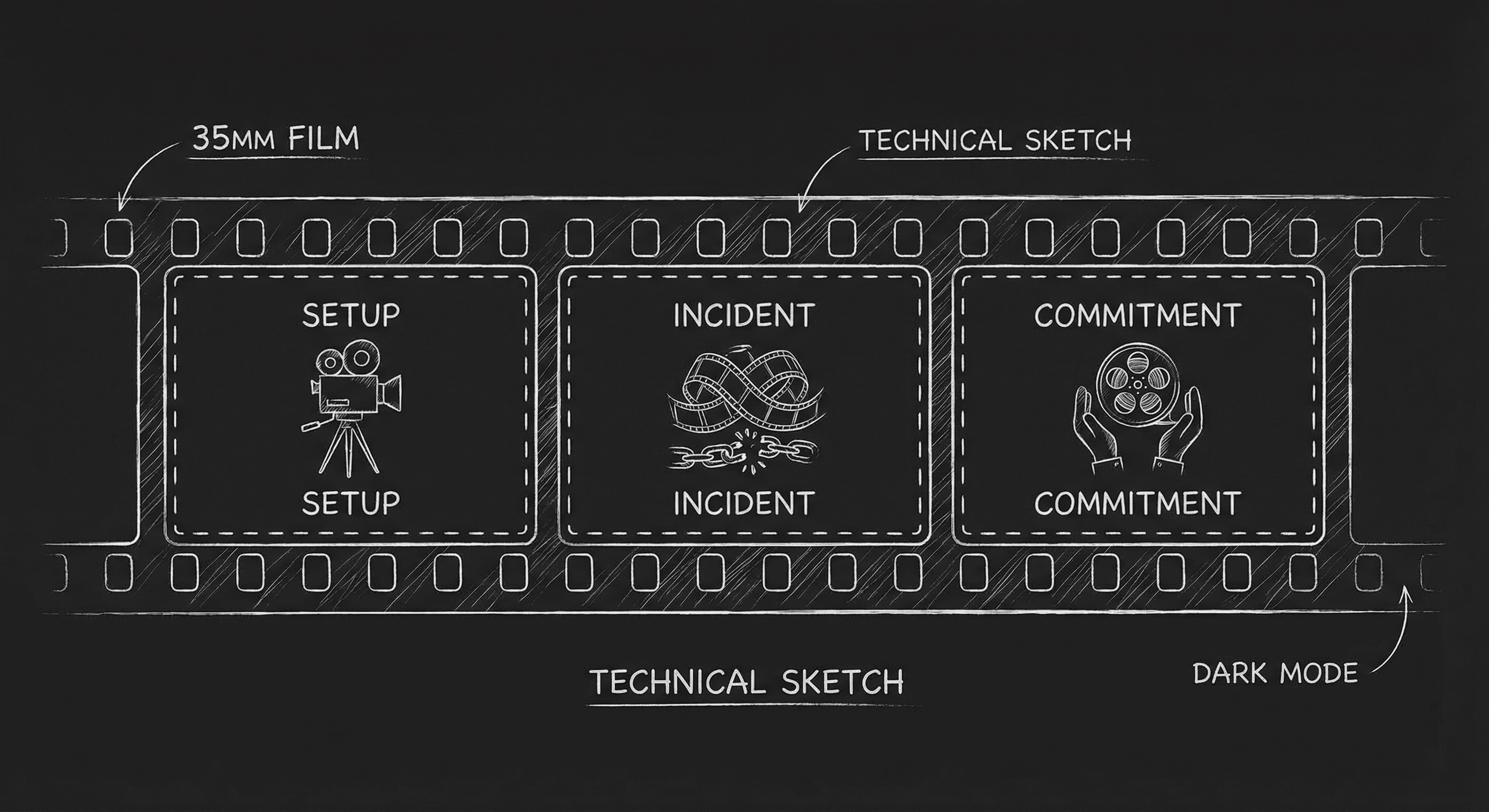 Setup, Incident, Commitment film strip