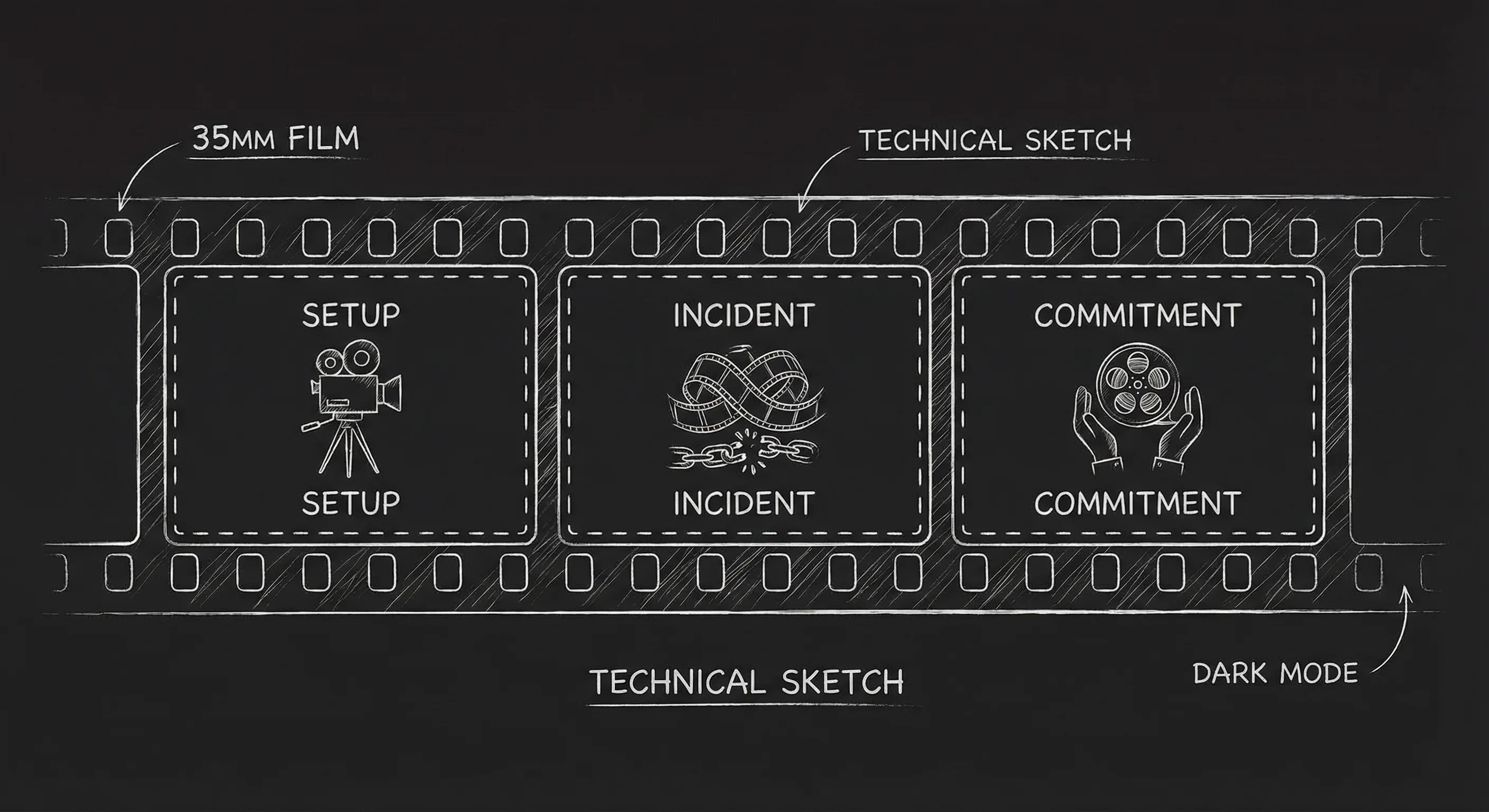 Setup, Incident, Commitment film strip