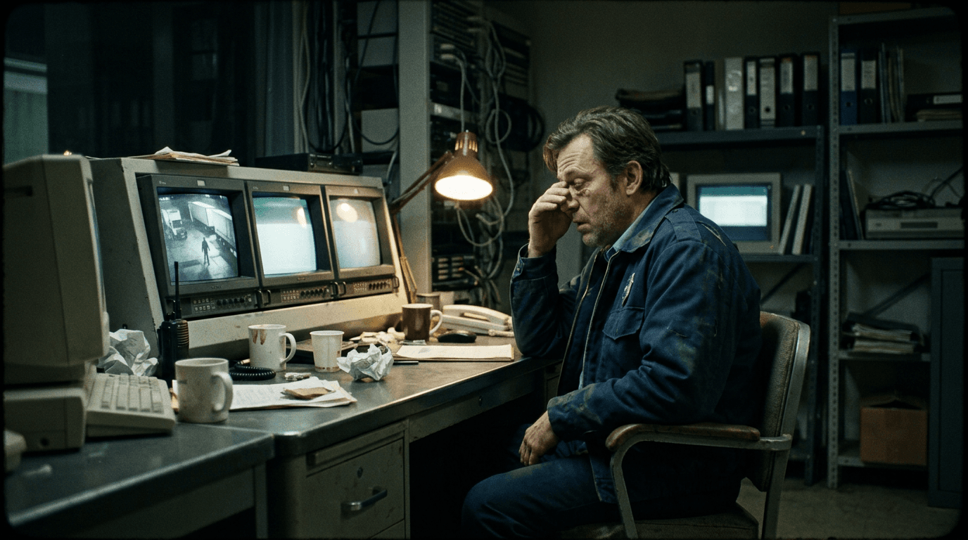 Cinematic workflow still, first angle, 35mm film grain