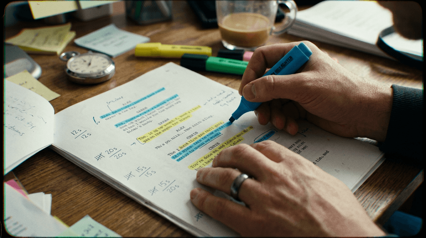 Cinematic workflow still, second angle, 35mm film grain