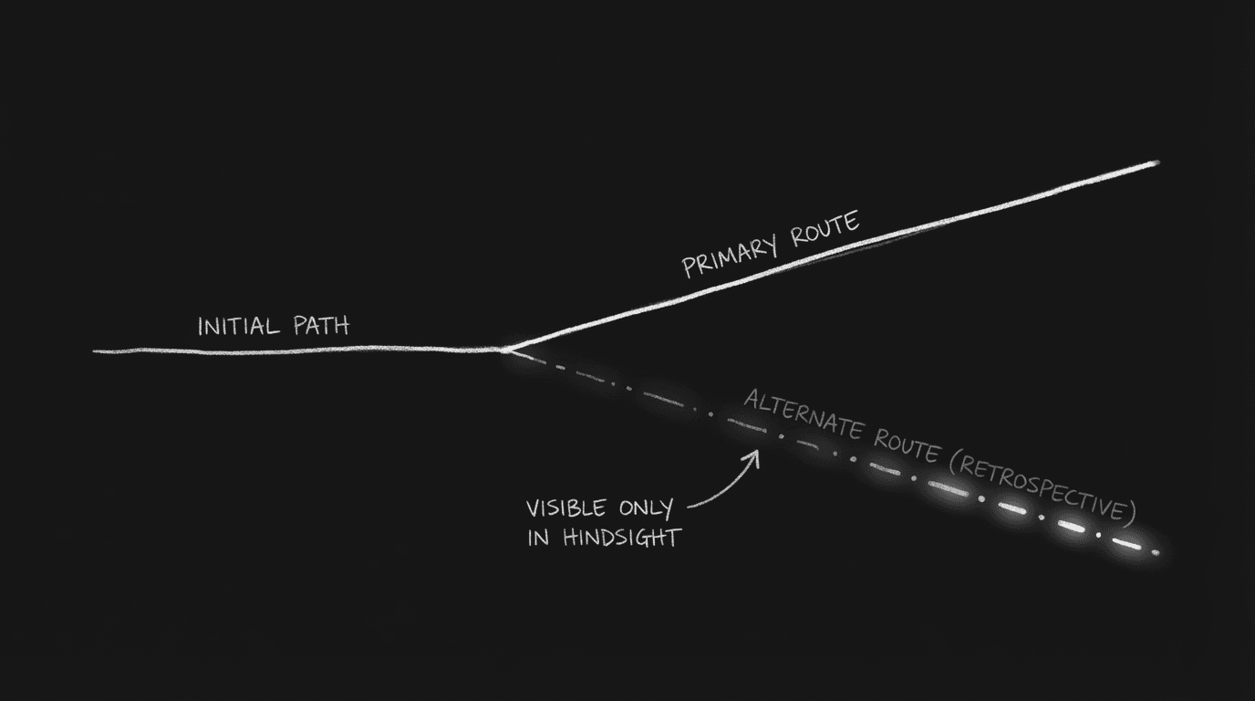 Twist: second path visible in retrospect; dark mode technical sketch