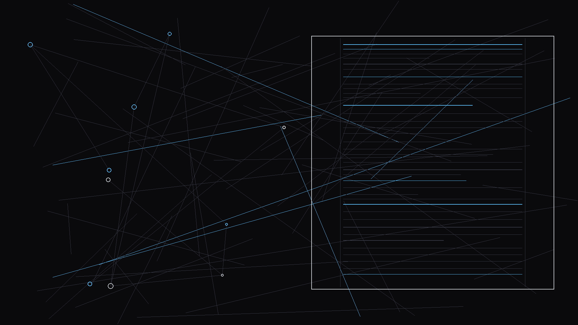 A comparison showing "telling" vs "showing" versions of action lines; dark mode technical sketch, thin white lines on black background